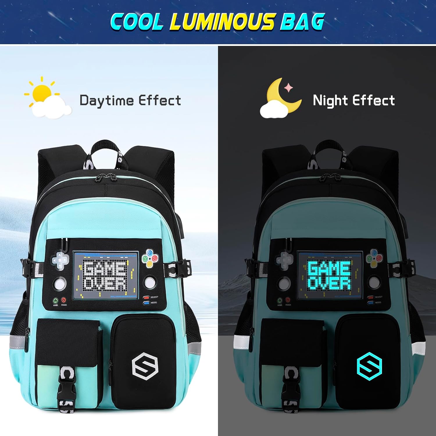 Boys Backpack, Cool Luminous School Backpacks for Boys with Lunch Bag Pencil Case, Kids Backpack Kindergarten Elementary Middle School Book Bags for Teen Boy Children with USB Charging Port - Image 3