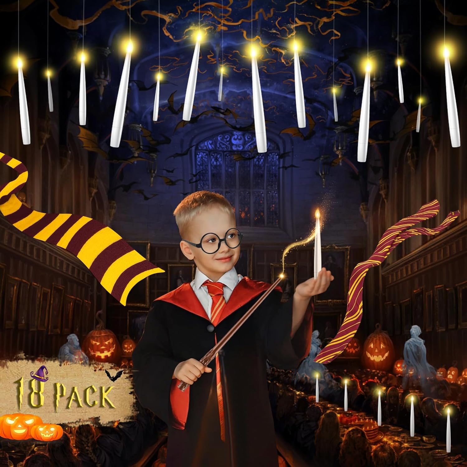 Floating Candles with Wand - Christmas Decorations Magic Flameless Candles Flickering Warm Light LED Hanging Candle Remote, Battery Operated Candles for Christmas Outdoor Indoor Party Decor