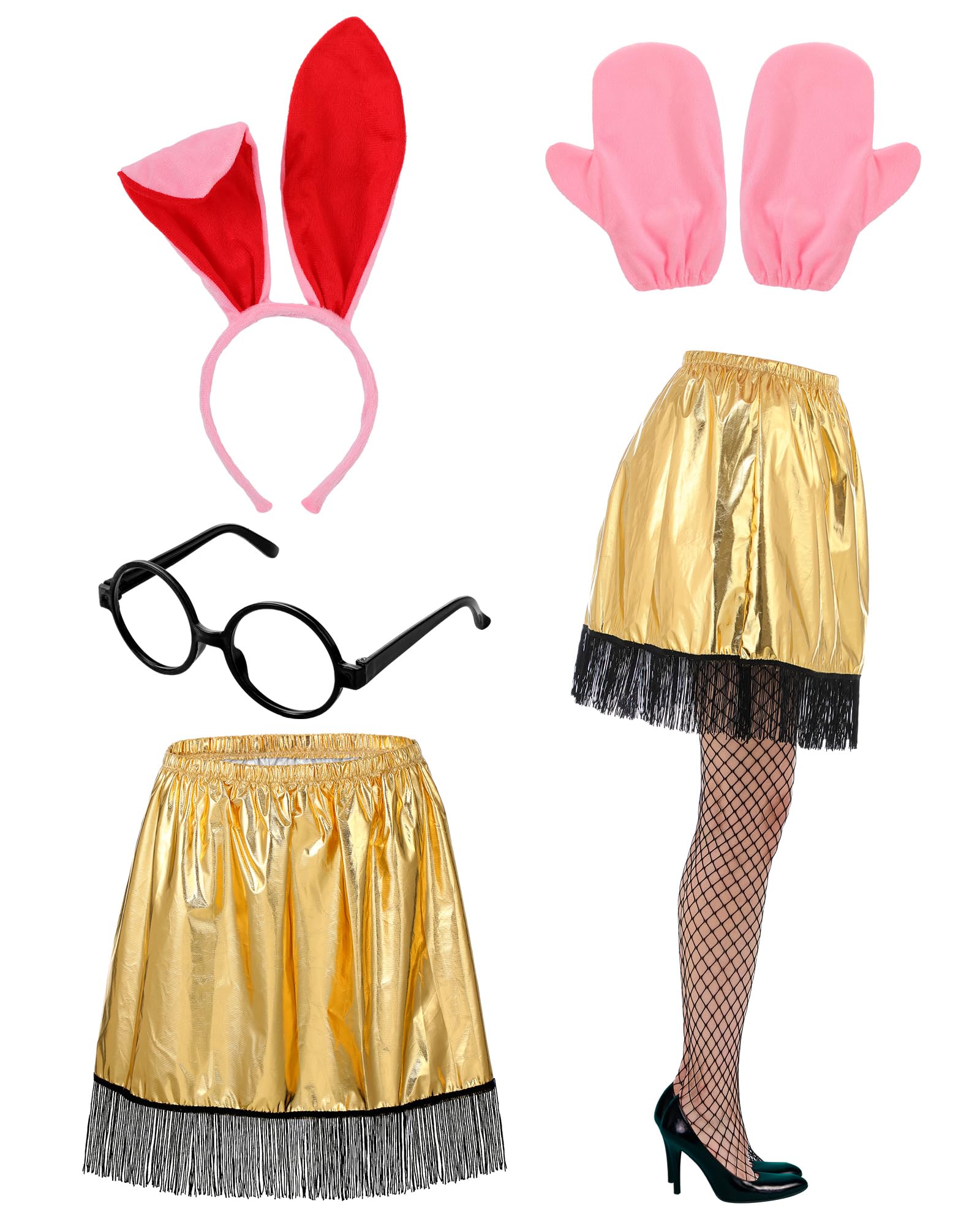 Funnysoft 5 Pcs Christmas Movie Bunny and Lamp Costume Accessories, Bunny Headband Lamp Skirts Gloves Glasses with Fishnet Stockings for Women Men Christmas Cosplay Party