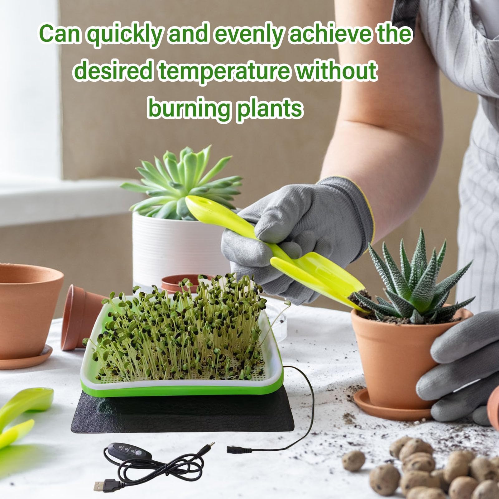 Ejoyous Tapis Chauffant pour Plantes, Tapis Chauffant pour Semis avec Thermostat, Réglage de la Température à 3 Vitesses pour la Germination des Semis, pour Serre (3318)