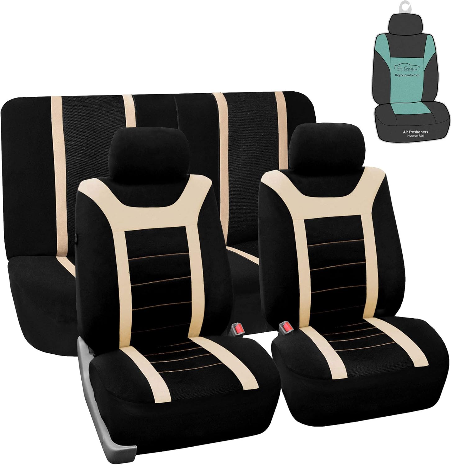 FH Group Automotive Car Seat Covers Sports Full Set Beige Seat Covers, Airbag and Split Rear Universal Fit Interior Accessories for Cars Trucks and SUV with Car Accessories,Car Seat Protector