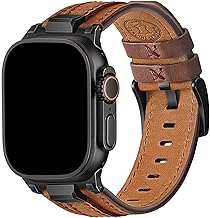 Wristitani Lederarmband Kompatibel mit Apple Watch Armband 49mm 46mm 45mm 44mm 42mm für Männer, Echtes Leder Langlebige Metall Connector Ersatzband für iWatch Ultra Series 10 9 8 7 SE 6 5 4 3