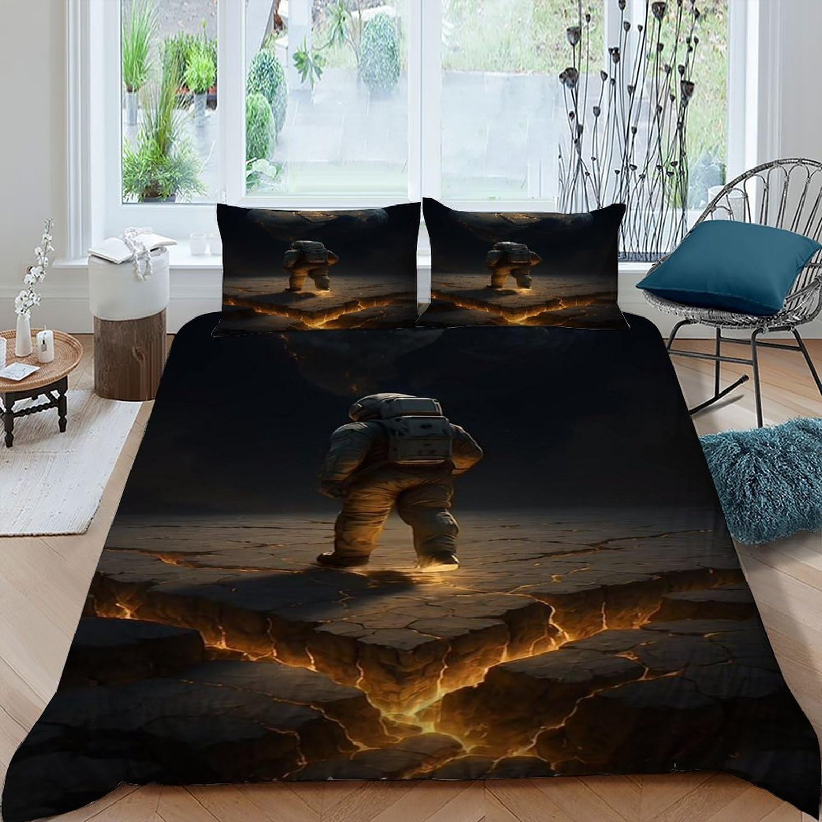 Linge de lit microfibre doux et anti-plis pour lit deux places thème espace
