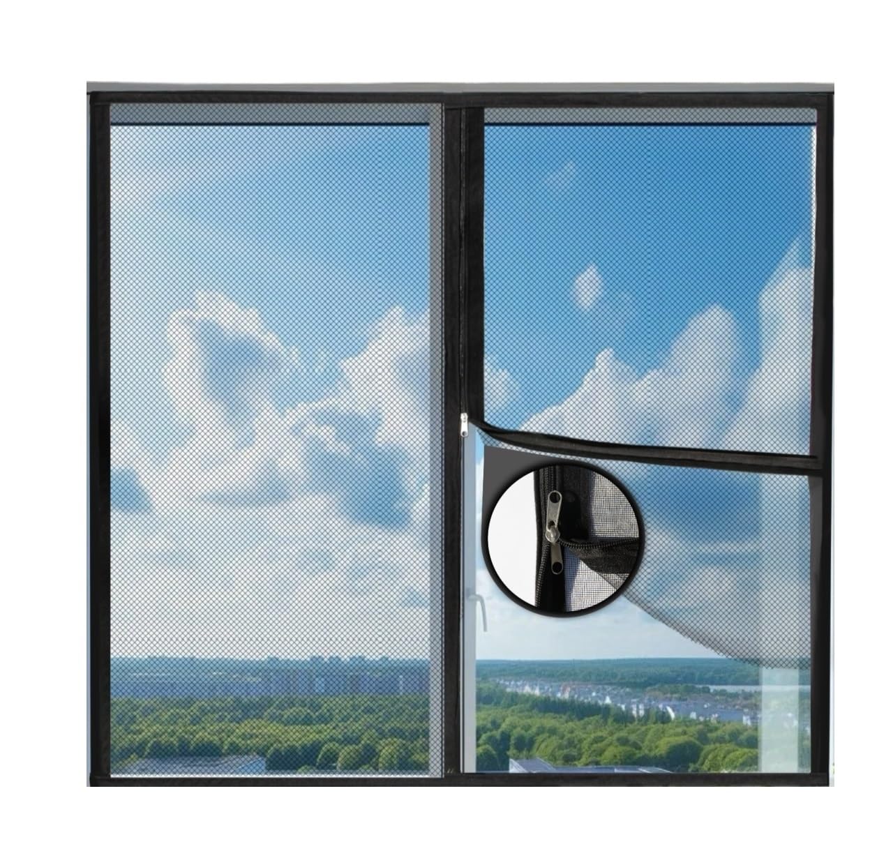 1pc Black Width 60/90/100/150cm Double Sided Zipper Insect Screen Mesh Curtain For Windows Breathable Netting Easy Instal lWidth(Width 90cm(35in),H 190cm(75in))