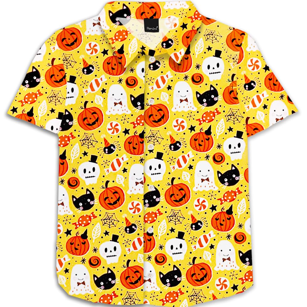 Remimi Unisex Kids Christmas Shirt Boys Santa Shirts Ugly Xmas Hawaii Button Down Tops 5-14 Years