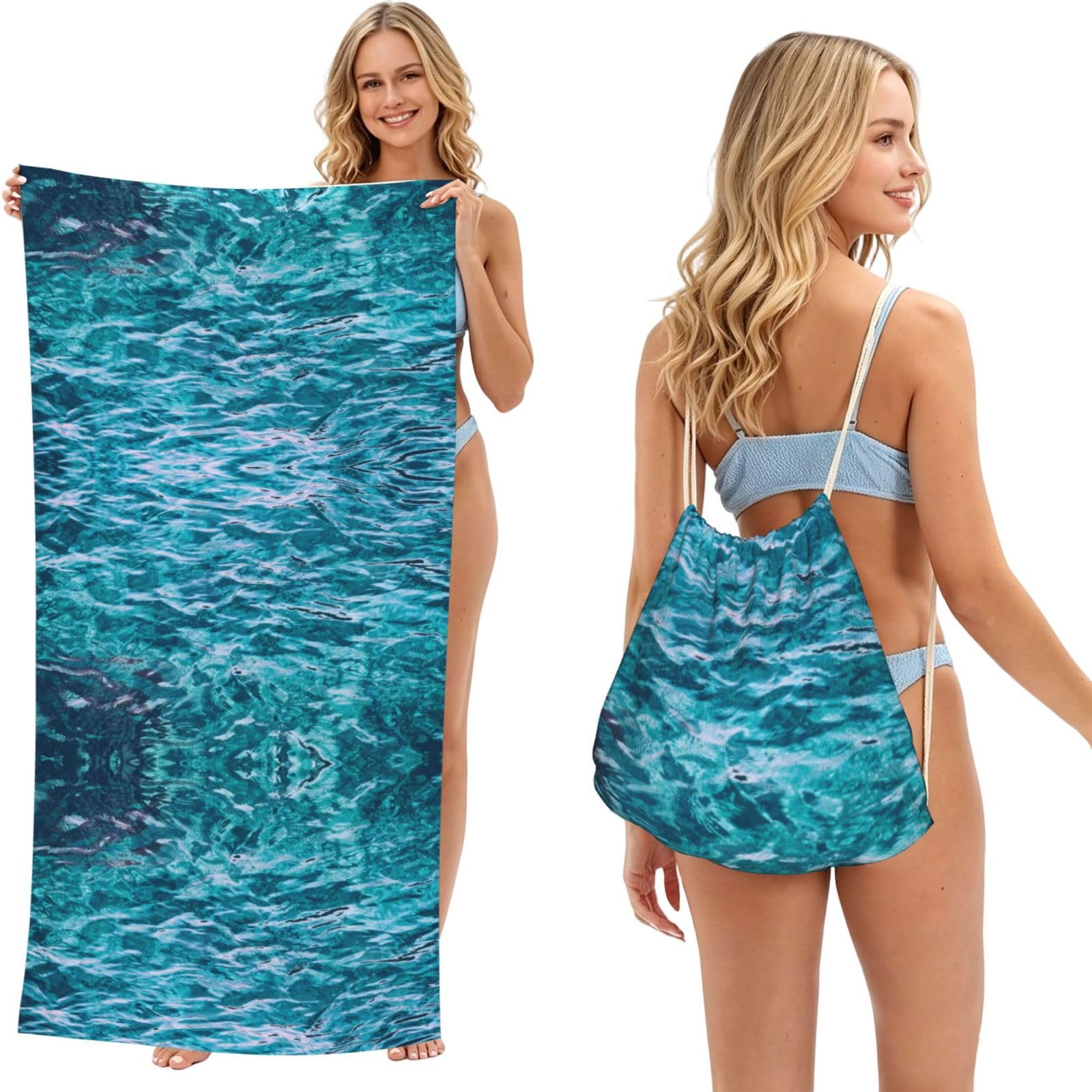EZDLOWVBA Beautiful Sea Surface Print Beach Towel Backpack 2 In 1 Summer Large Lightweight Beach Towel - Multifunctional Ship Pattern Towel Bag For Storage,Sport