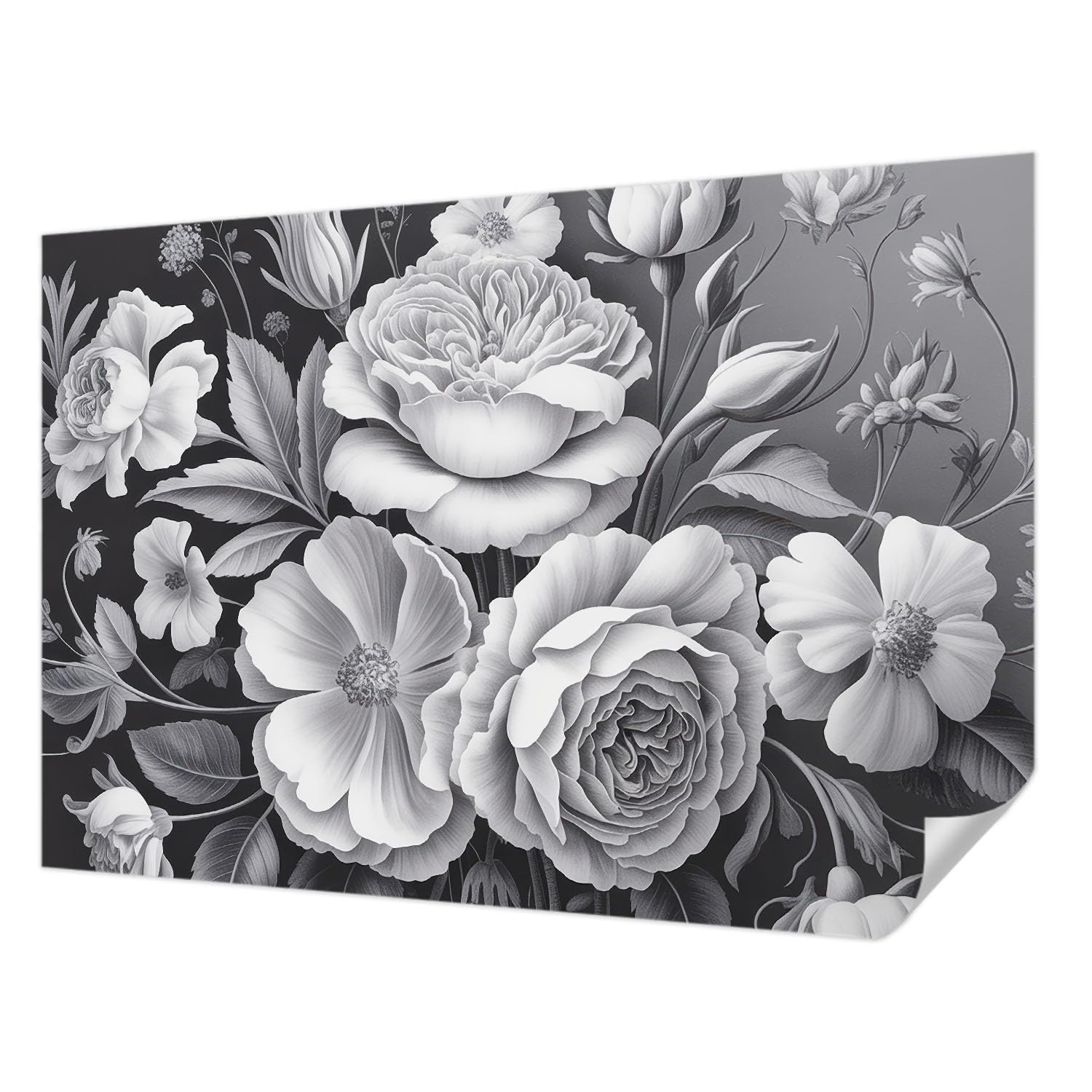 Papier peint autocollant résistant aux taches et lavable Tulup fleurs grises