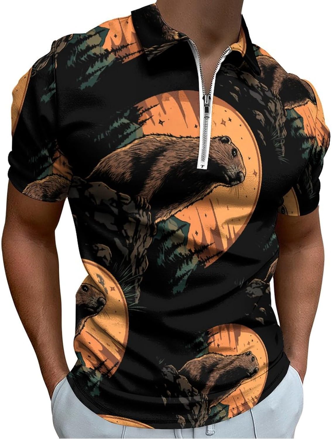 Funny Groundhoges Polo Shirts for Men Dress Shirts Short Sleeve Golf Shirt Casual T-Shirts Top