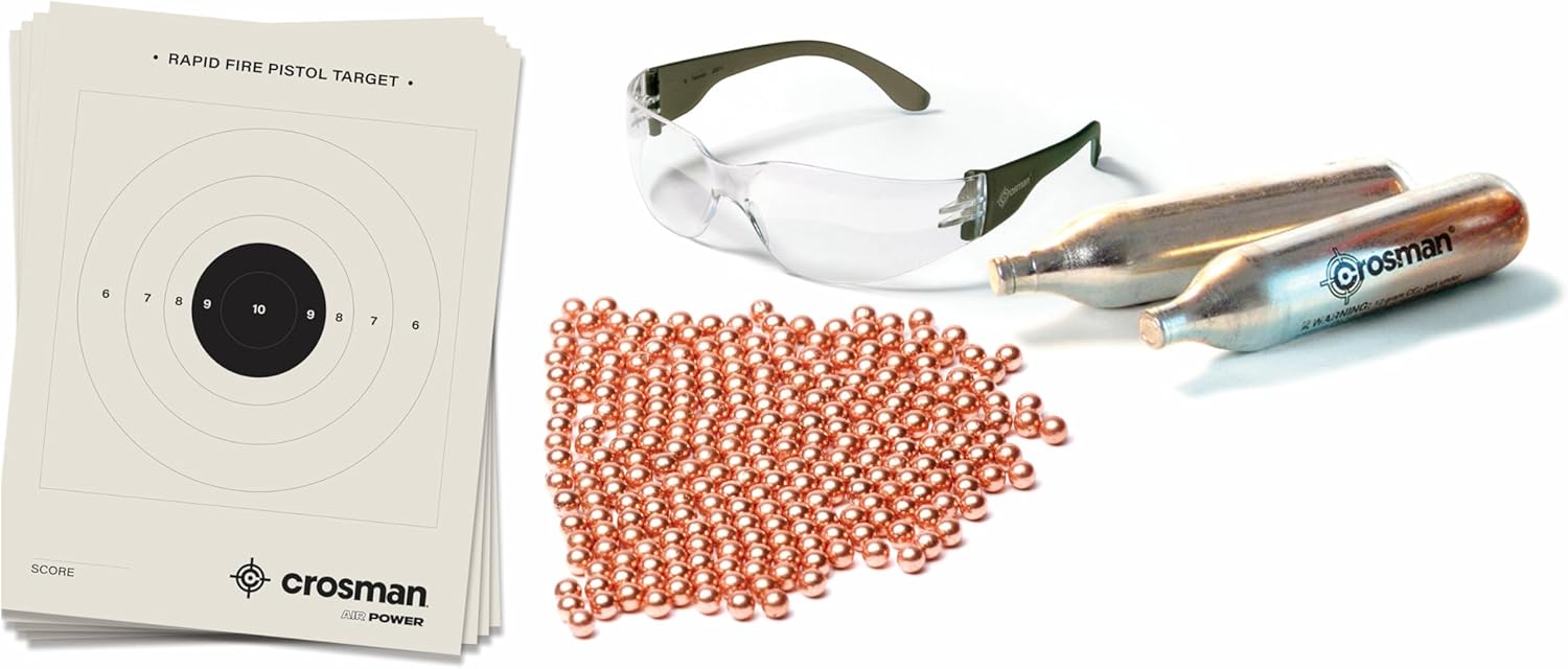 Crosman Phantom P10KT kit with targets, CO2 cartridges, BBs, and safety glasses