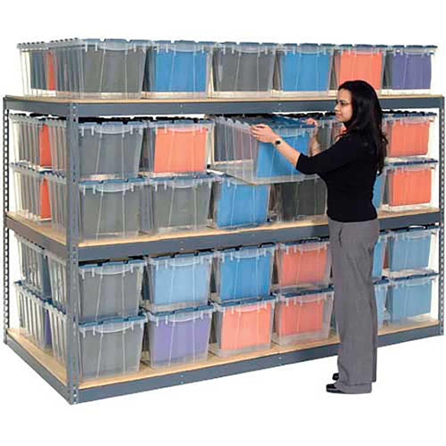Record Storage Rack 72" W x 48" D x 60" H With Polyethylene File Boxes by Global Industrial – Alloy Steel, Gray, Model 716897