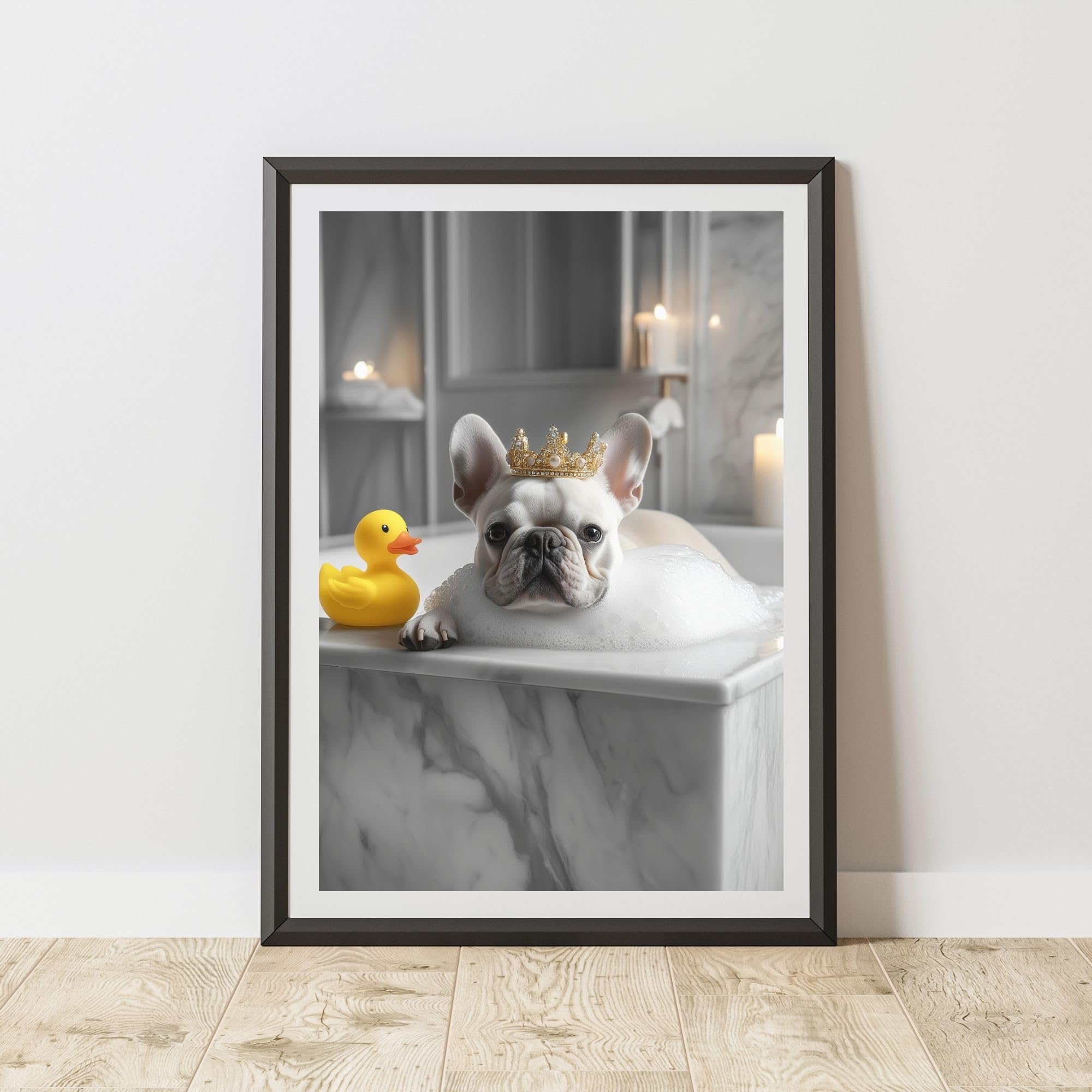 60 Second Makeover Limited French Bulldog Crown Rubber Duck Quirky Animal Print Bathroom Accessories Wall Art Posters Pictures For Bathroom Walls Home Accessories Home Decoration Funny No Frame - A5