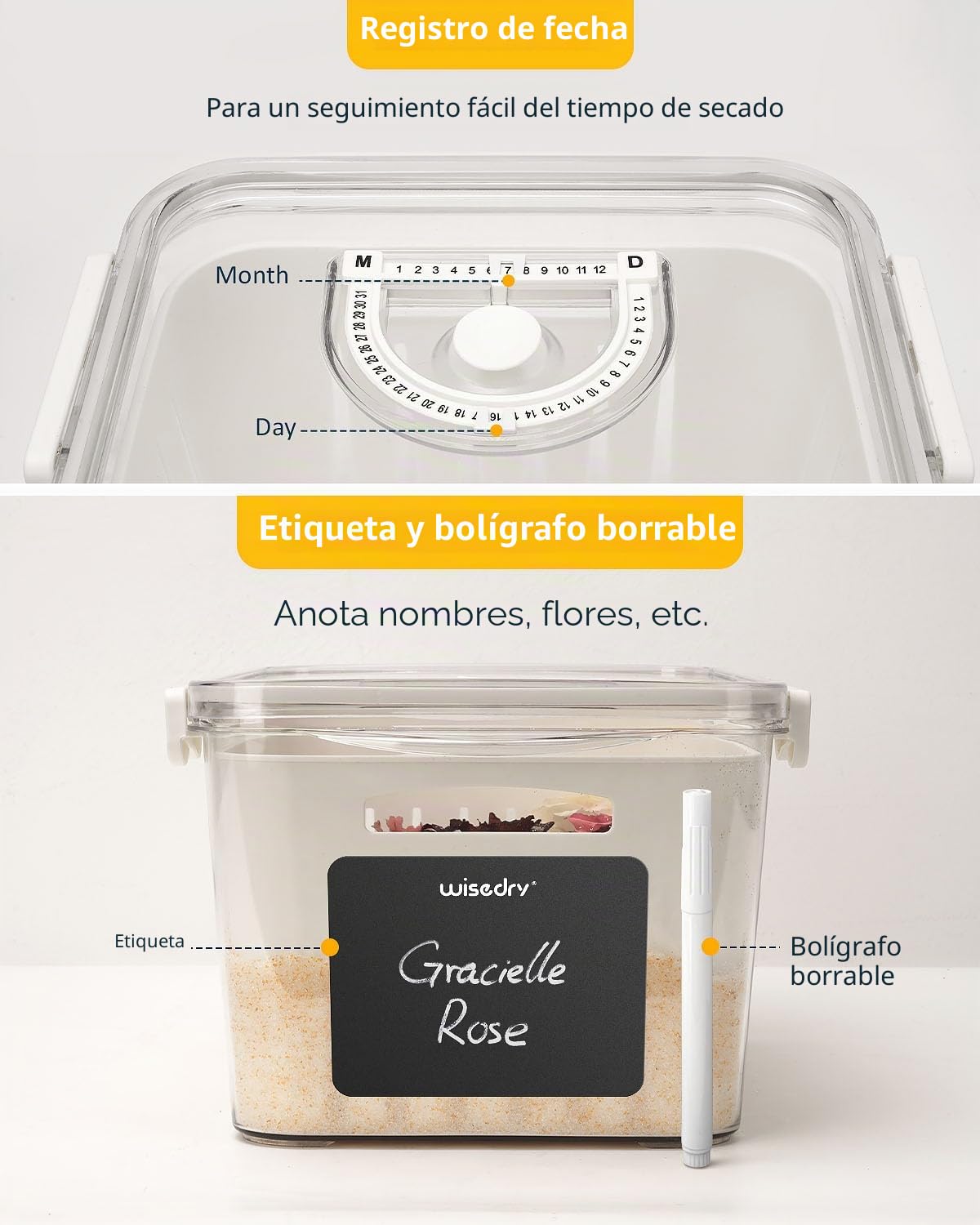 Wisedry Recipiente de Gel de Sílice para Secar Flores, Recupera Flores Secas, Caja con Alfombrilla y Bolígrafo