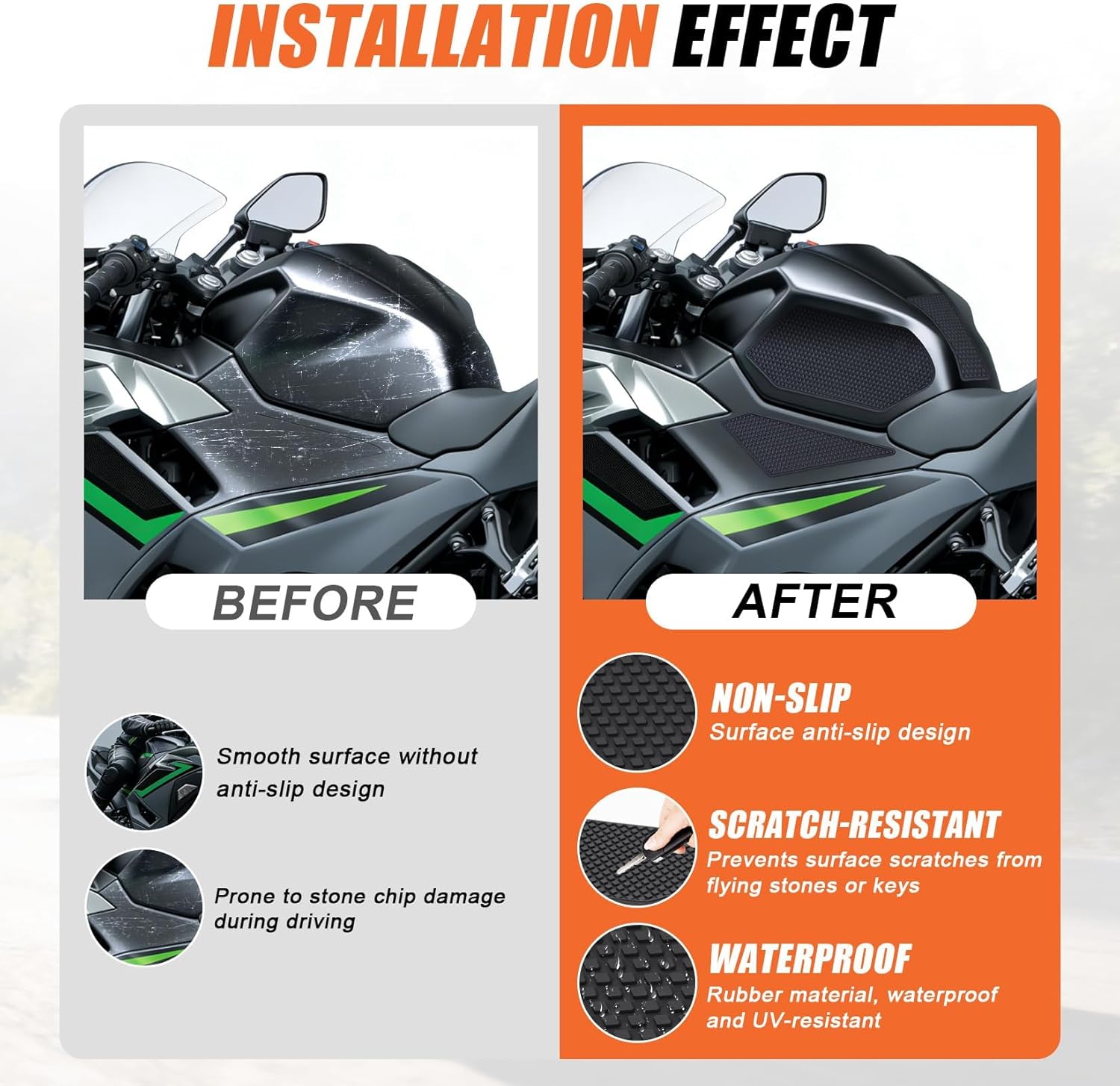 Fuel Tank Pads for Ninja 500 Z500 Ninja 400 with Strong Adhesive - Motorcycle Anti-Slip Fuel Tank Pad Tank Protectors for Ninja 500 Ninja 500 SE Z500 Ninja 400 Z400 2018-2025