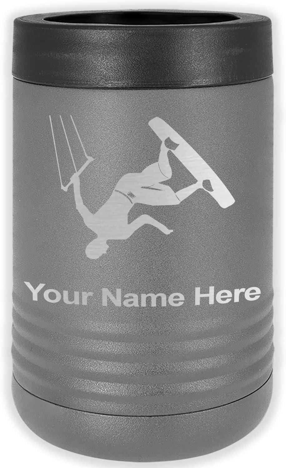 LaserGram Personalized 12 oz. Stainless Steel Can & Bottle Insulator, Kite Surfing – Keeps Drinks Cold Longer (Red)