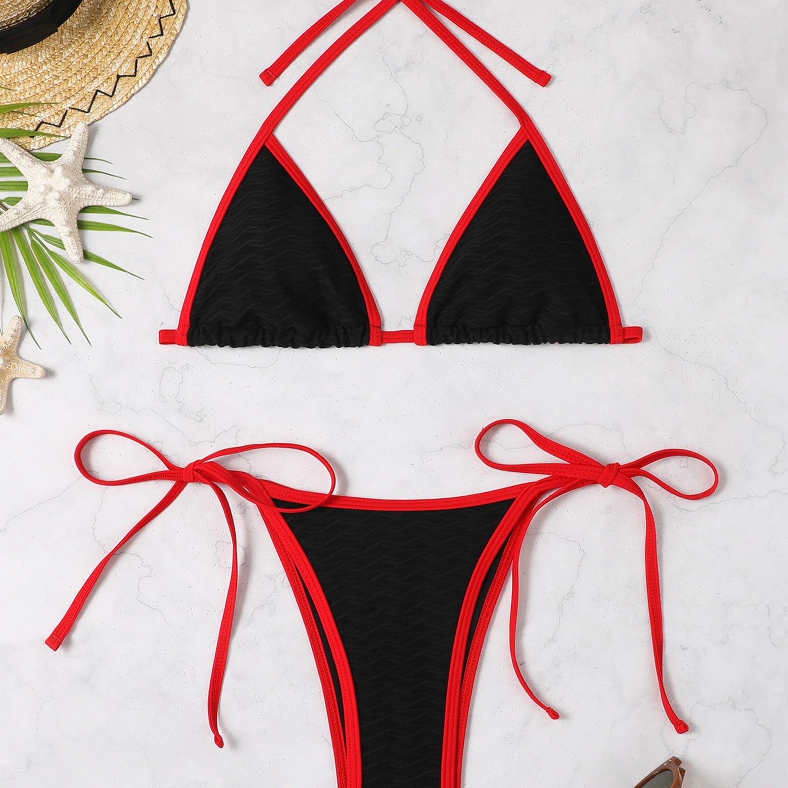 Ensemble Bikini pour Femme, Haut de Bikini Gros Seins, Bikini brésilien Triangle, Maillot de Bain élégant, Maillot de Bain Deux pièces, String Taille Basse, Triangle Dos Cou