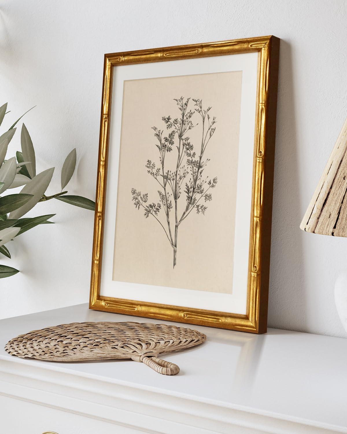 Amazon.com: Vintage Botanical Gold Bamboo-Textured Framed Canvas