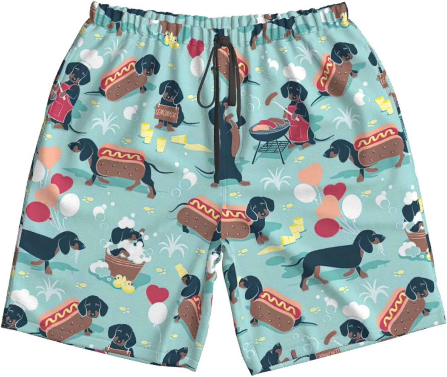 Hot Dogs and Lemonade Print Mens Casual Shorts Drawstring Summer Beach Stretch Shorts Novelty Swimtrunks
