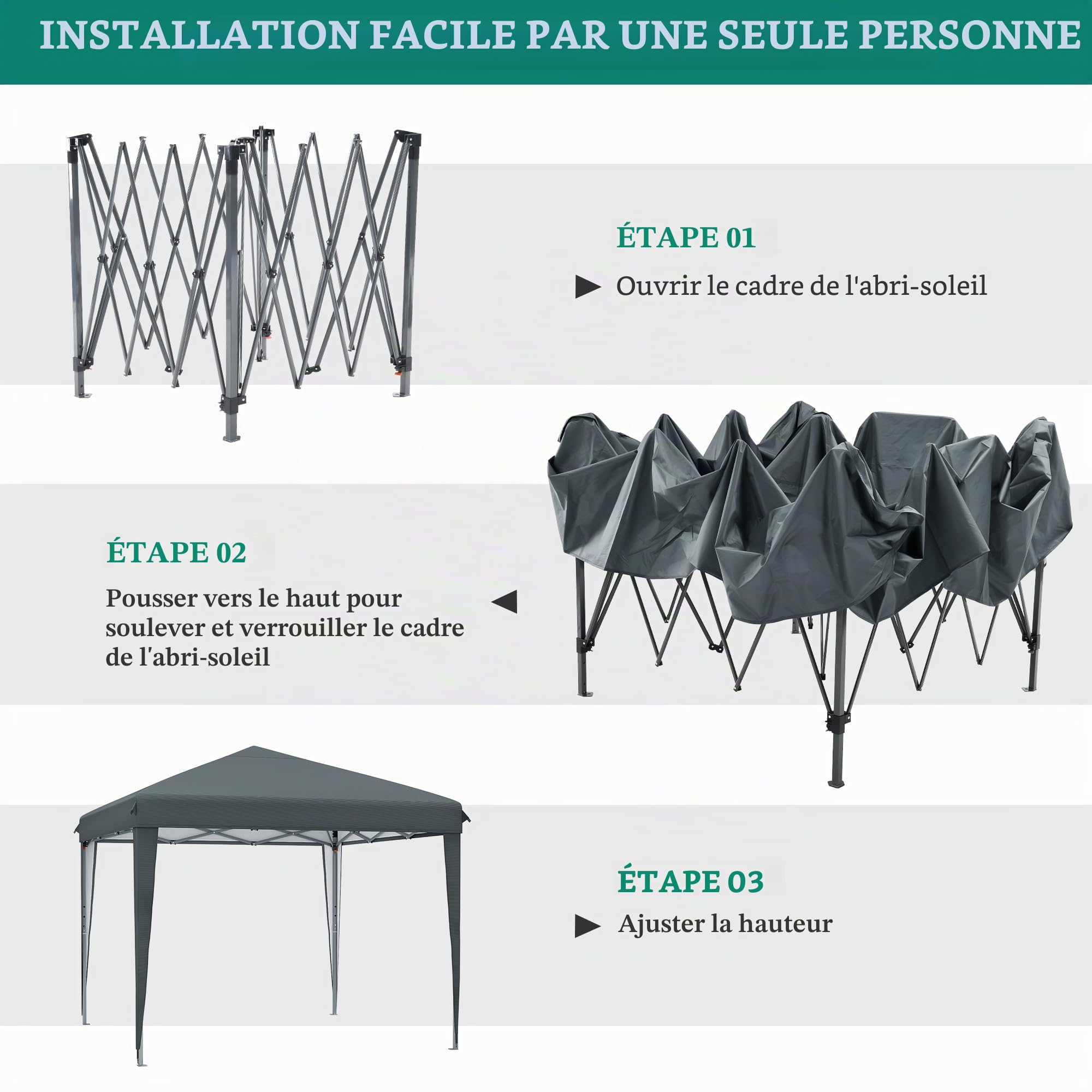 YITAHOME 3 x 3 m Pop-Up Pavillon | Wasserdicht Faltpavillon | Anti-UV Gartenzelt Partyzelt | mit Tragetasche und Seilen | für Terrasse Strand Camping Markt Festival (Dunkelgrau)