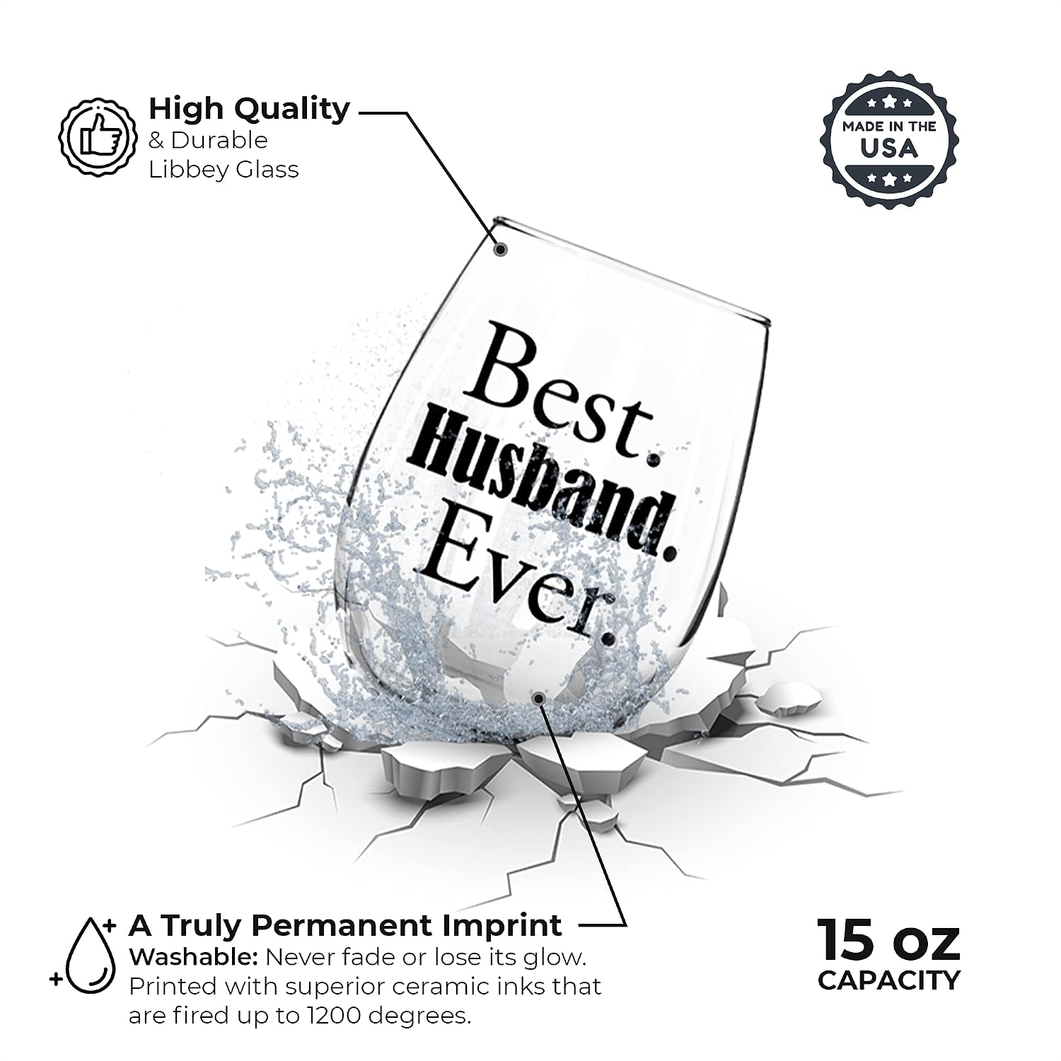 Best Cyber Monday 🔥 Best Husband Ever 15oz Stemless Wine Glass with Sayings by Momstir - Unique Present for Him, Hubby, Men, Husband from Wife - Romantic Idea for Anniversary, Birthday, Valentines Day
