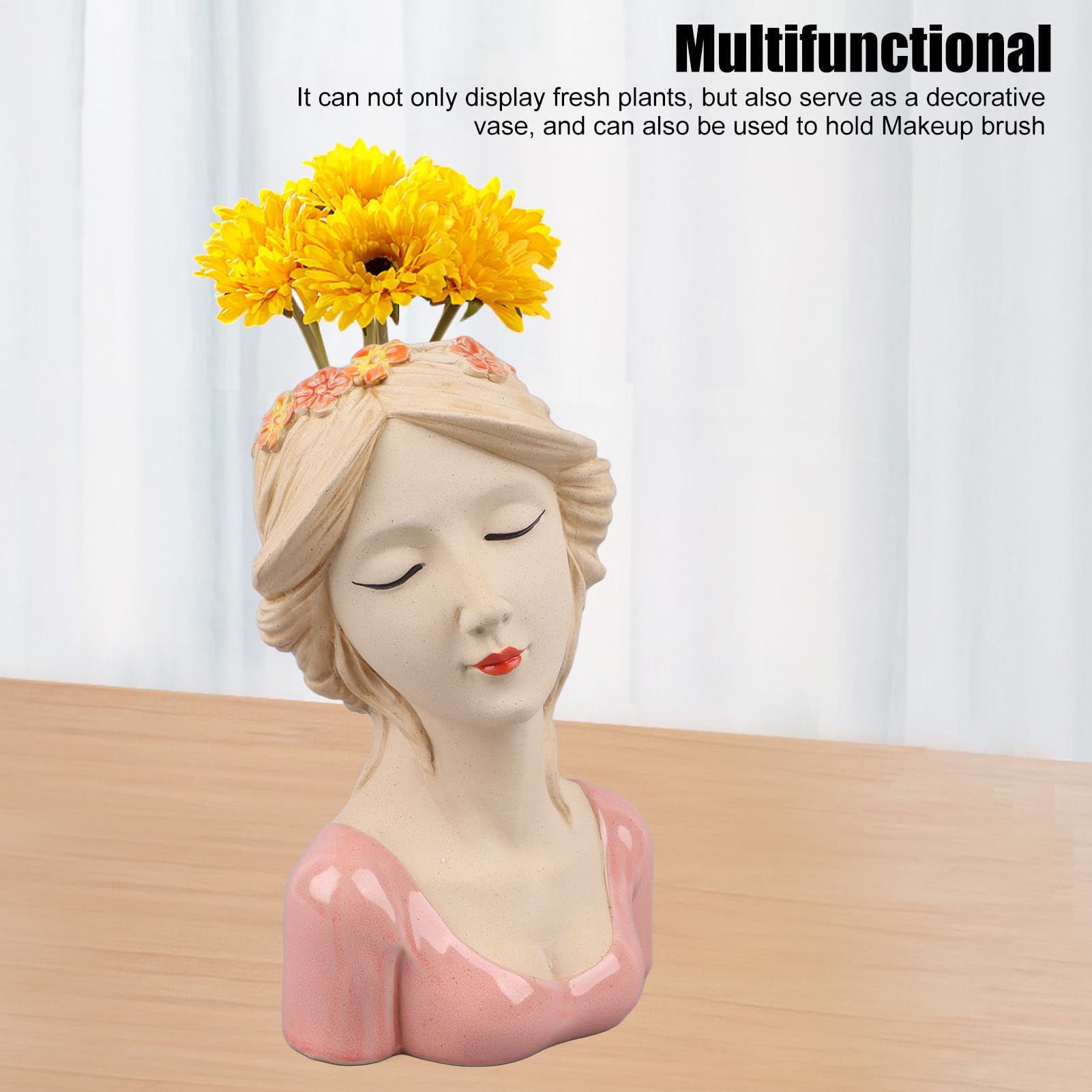 SIXRUN Vaso Moderno in Ceramica per Fioriera con Testa di Donna in Ceramica Bianca 22 X 13,5 X 7 Cm per Fiori Freschi, Secca, Portaoggetti per Spazzole, Decorazioni per la Casa per gli Amanti delle