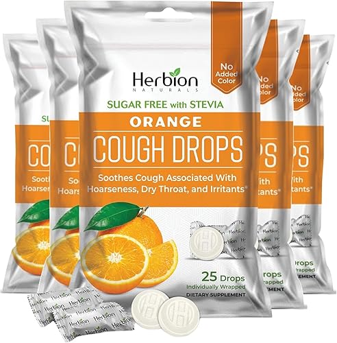 HERBION Naturals - Gotas para la tos con sabor a naranja, sin azúcar con stevia, alivia la tos, para adultos y niños mayores de 6 años, paquete de 5
