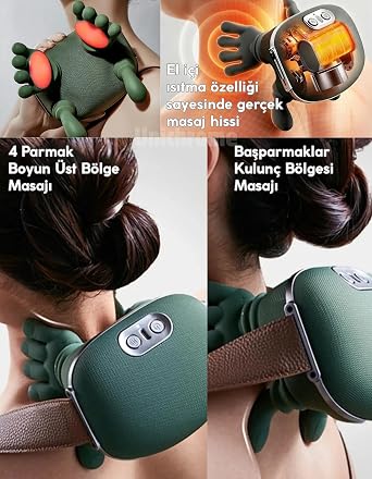 Gerçek El Hissi ile Yoğurma Yapan Isıtmalı Şarjlı Masaj Aleti Boyun Sırt Bel Bacak Kol Masajı
