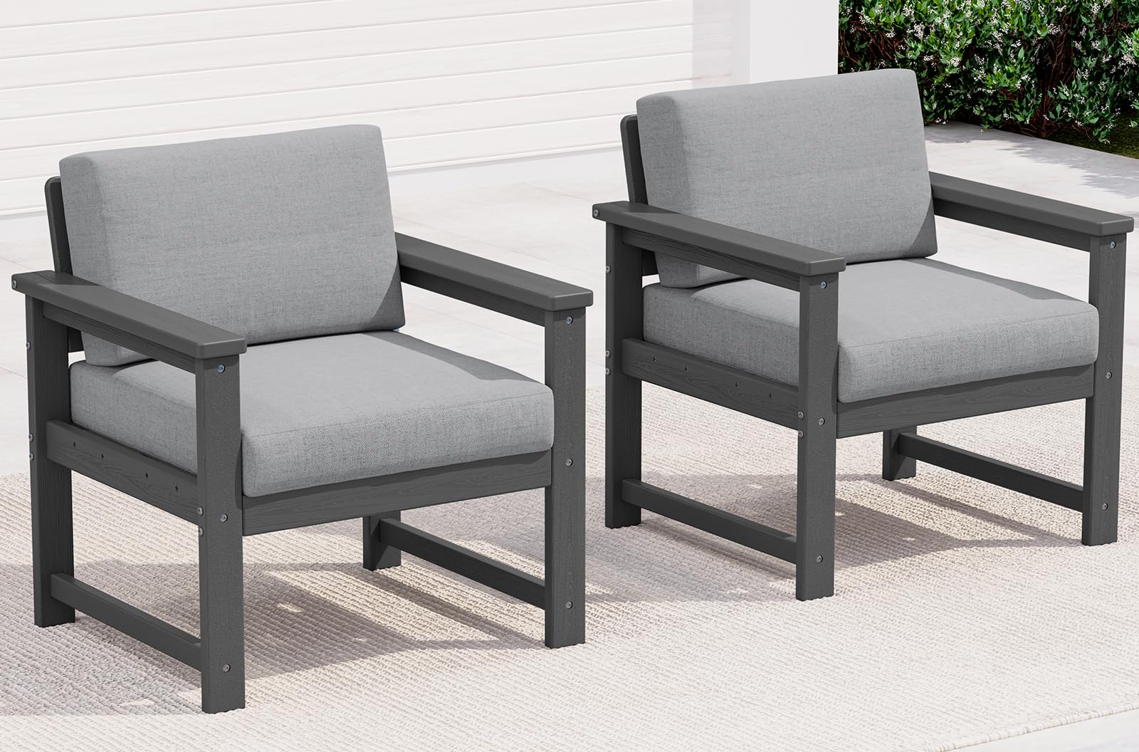 SERWALL 2 Pieces HDPE Cushioned Single Adirondack Armchair Sofa Set