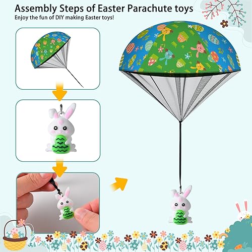 Miniatura 2 de GOSODME Paquete de 8 huevos de Pascua, juguetes de paracaídas, rellenos de cesta de Pascua con lanzamiento de mano, juguetes voladores para niños y