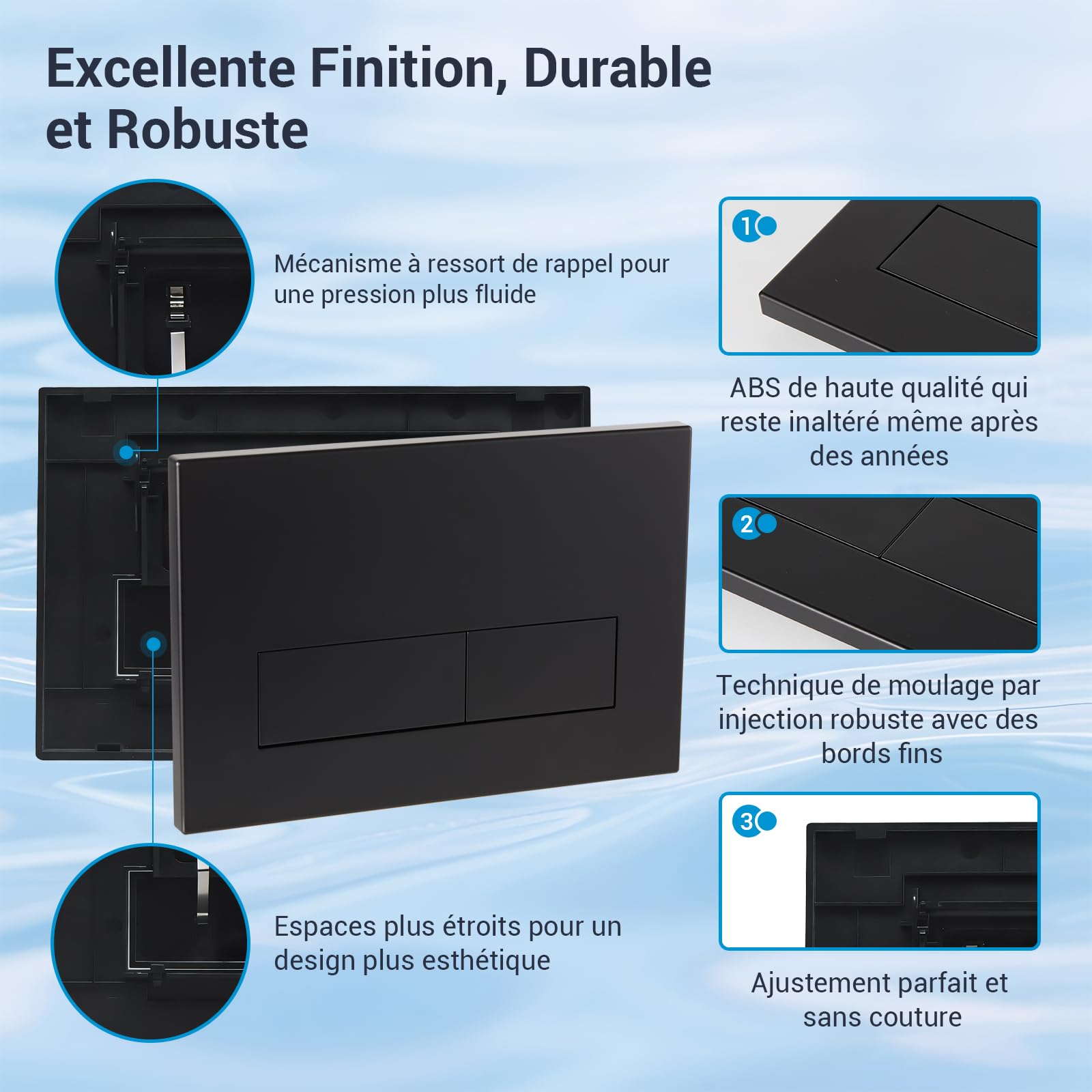 Plaque de déclenchement commande Bouton de chasse d'eau Accessoire pour réservoir de WC Compatible avec Geberit Sigma01,20,30 UP300 et UP320, fonction double chasse(Noir Mat)
