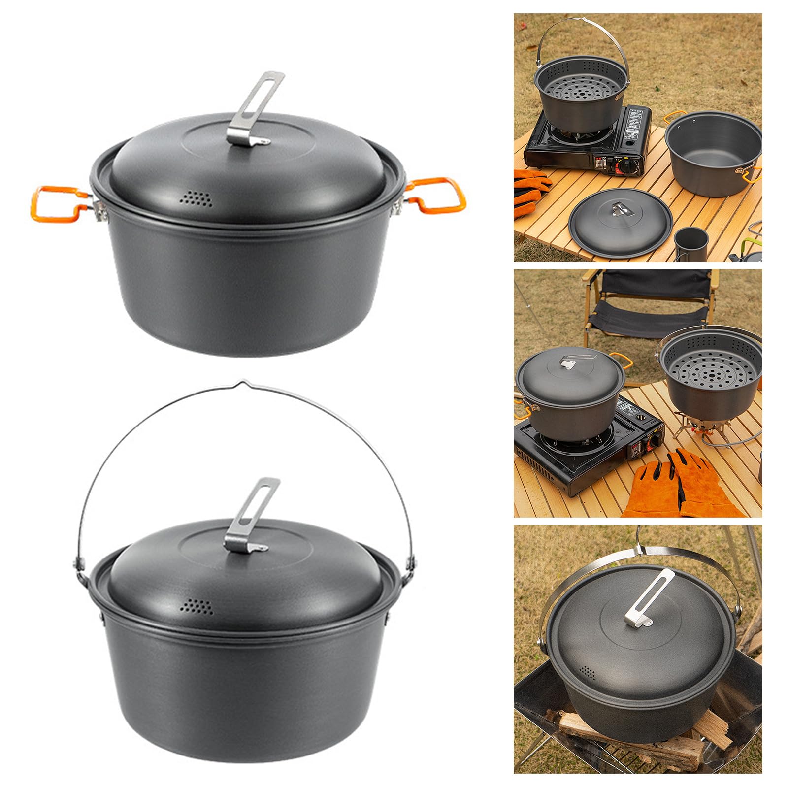 Light Weight Camping Picnics Cooking Pots Outdoor Cookpot 4.5L Aluminum Alloy Camping Cookware Camping Hanging Soup Pots