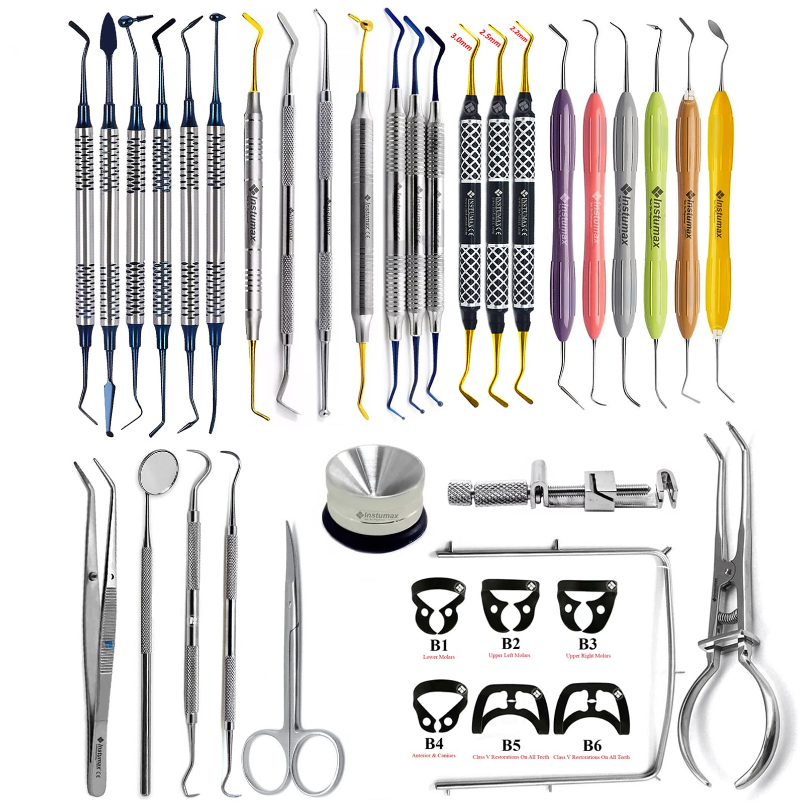 37pcs Dental Composite Filling Instruments Set Restorative Tools for Tooth Shaping Polishing Material Placement Stainless Steel Spatula Plugger