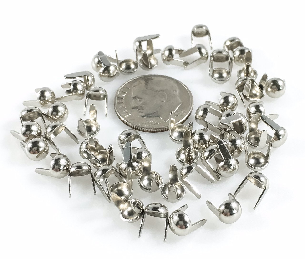 Nailheads Spots Studs 2 Prong Steel Round 4.5mm; Bright Nickel Finish 100 Pcs