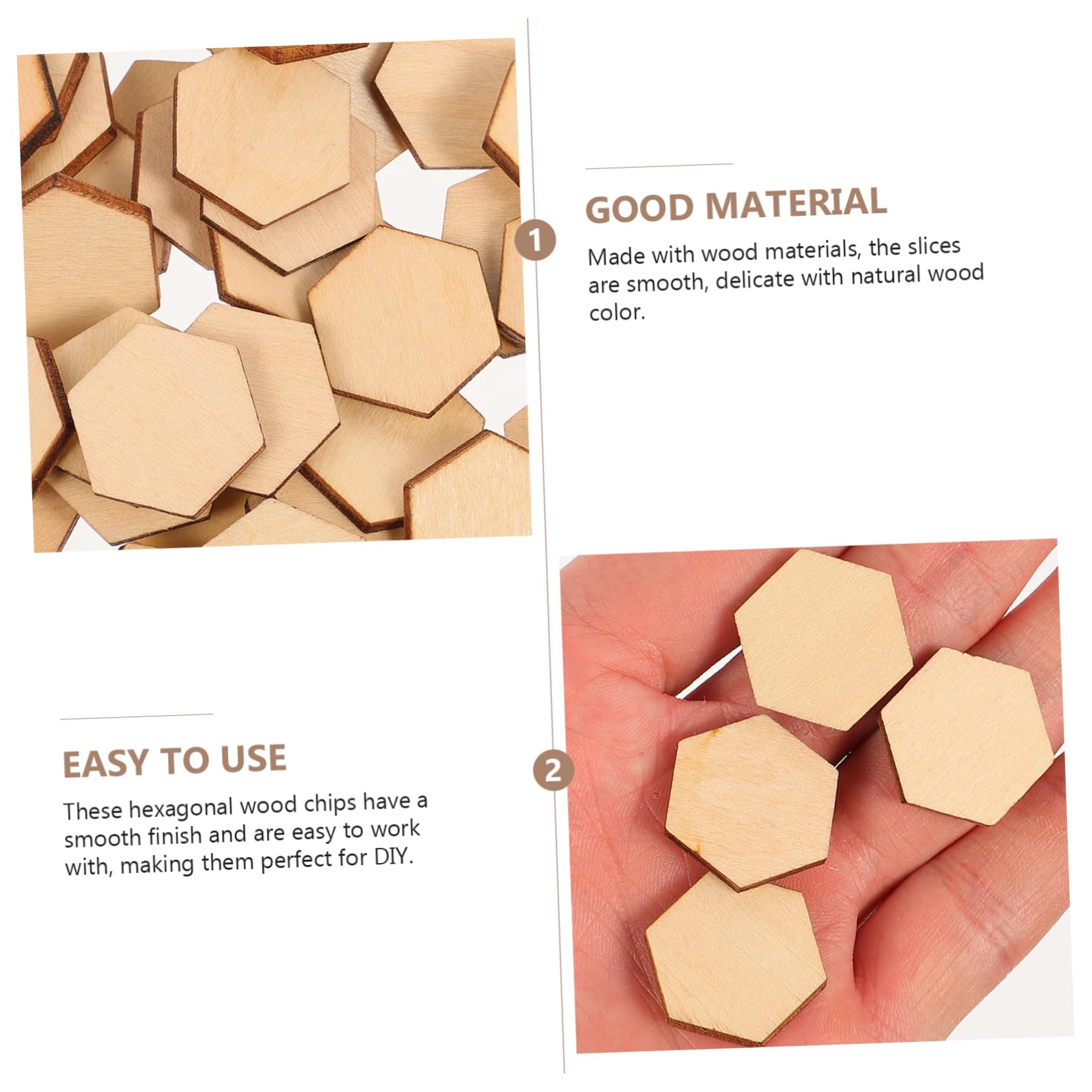 Mipcase 100 Pezzi Decorazioni in Legno Esagonali in Faggio, Ornamenti per Lavoretti Natalizi, Decorazioni Legno Natalizie Fai da Te