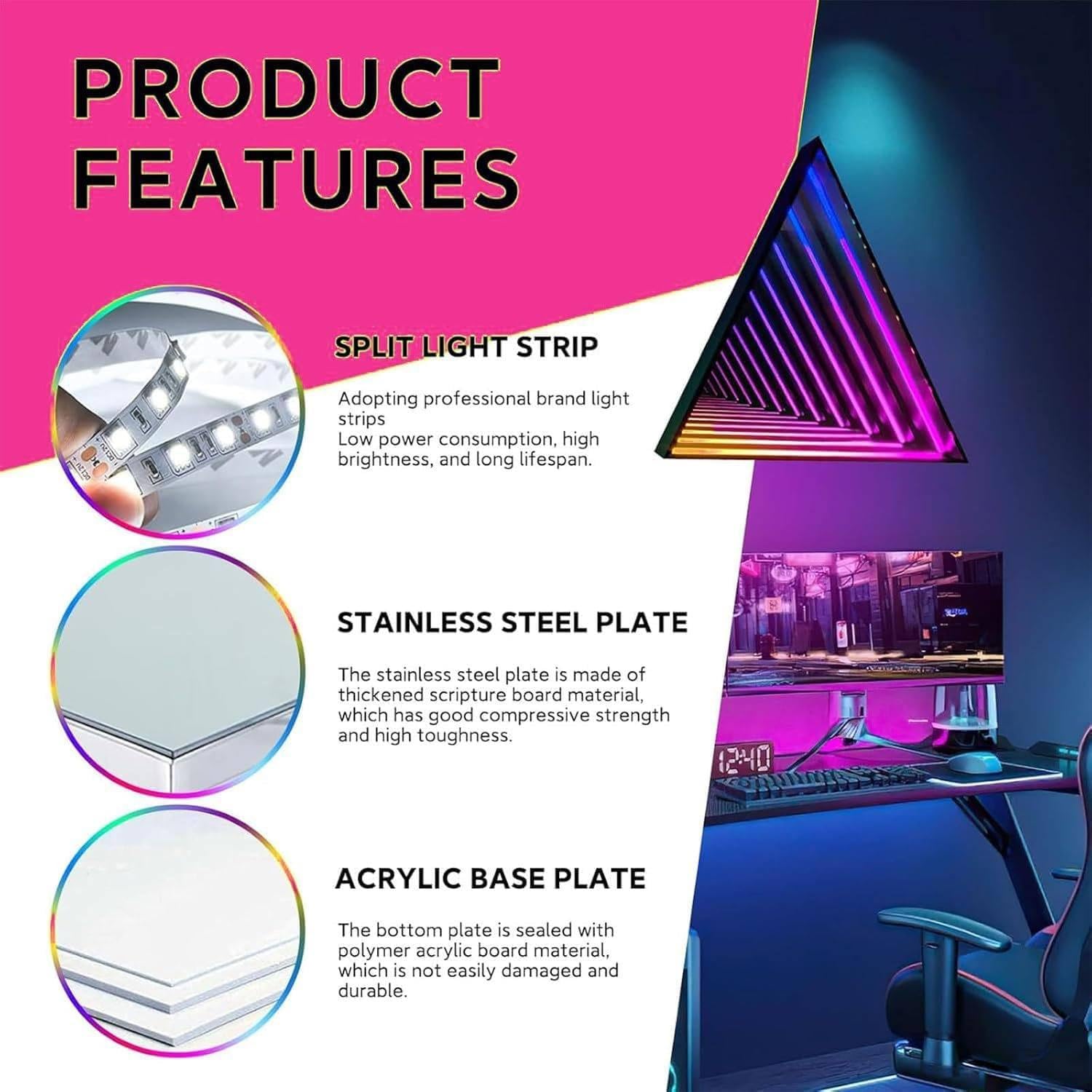 Futuristische RGB-Unendlichkeitsspiegel-Wandleuchte, 3D-Tunnel-LED-Lampe mit mehrfarbigem Verlauf, ideal für Gamer-Zimmer, Bar, KTV, Party-Hintergrunddekoration A50cm