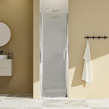 Semi-Frameless Chrome Shower Door 24-25" W x 72" H, ANSI/SGCC Certified 6mm Clear Tempered Glass with Explosion-Proof Film, Pivot Swing Bathroom Door with Reversible Installation for Small Space