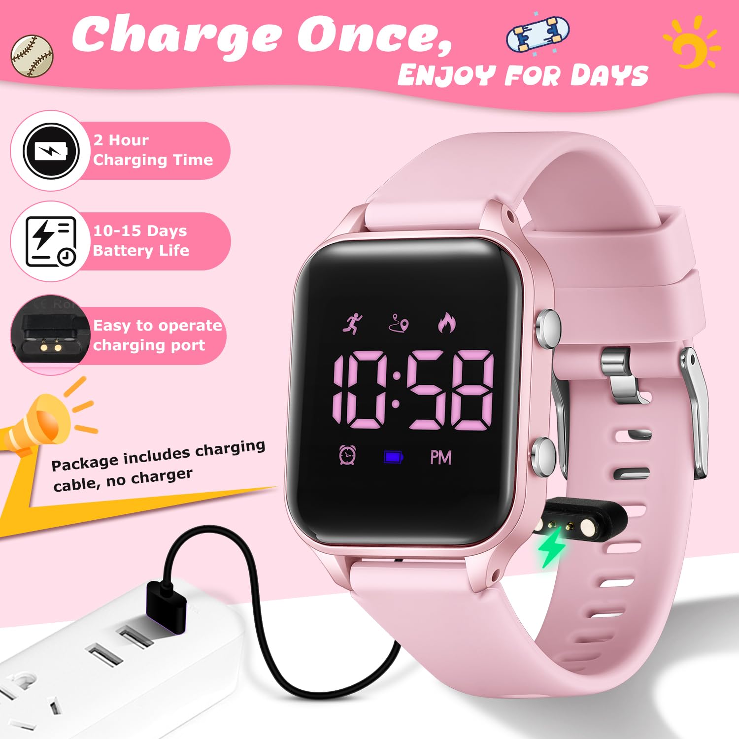 Kids Digital Watches for Boys Girls, Sports Watch with Fitness Tracker, Pedometer, Alarm Clocks, Stopwatch, No App Needed Waterproof Kids Watch, Gift for Teens Student Girls Boys Ages 5-14