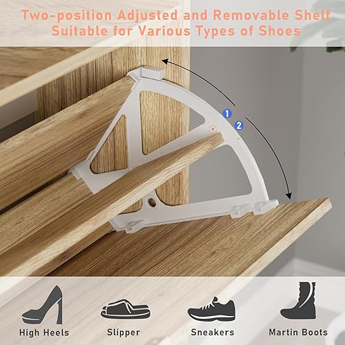 Miniatura 7 de JUNHEDAMAI Zapatero con 2 cajones abatibles, armario de almacenamiento de zapatos para entrada, organizador de zapatos independiente con