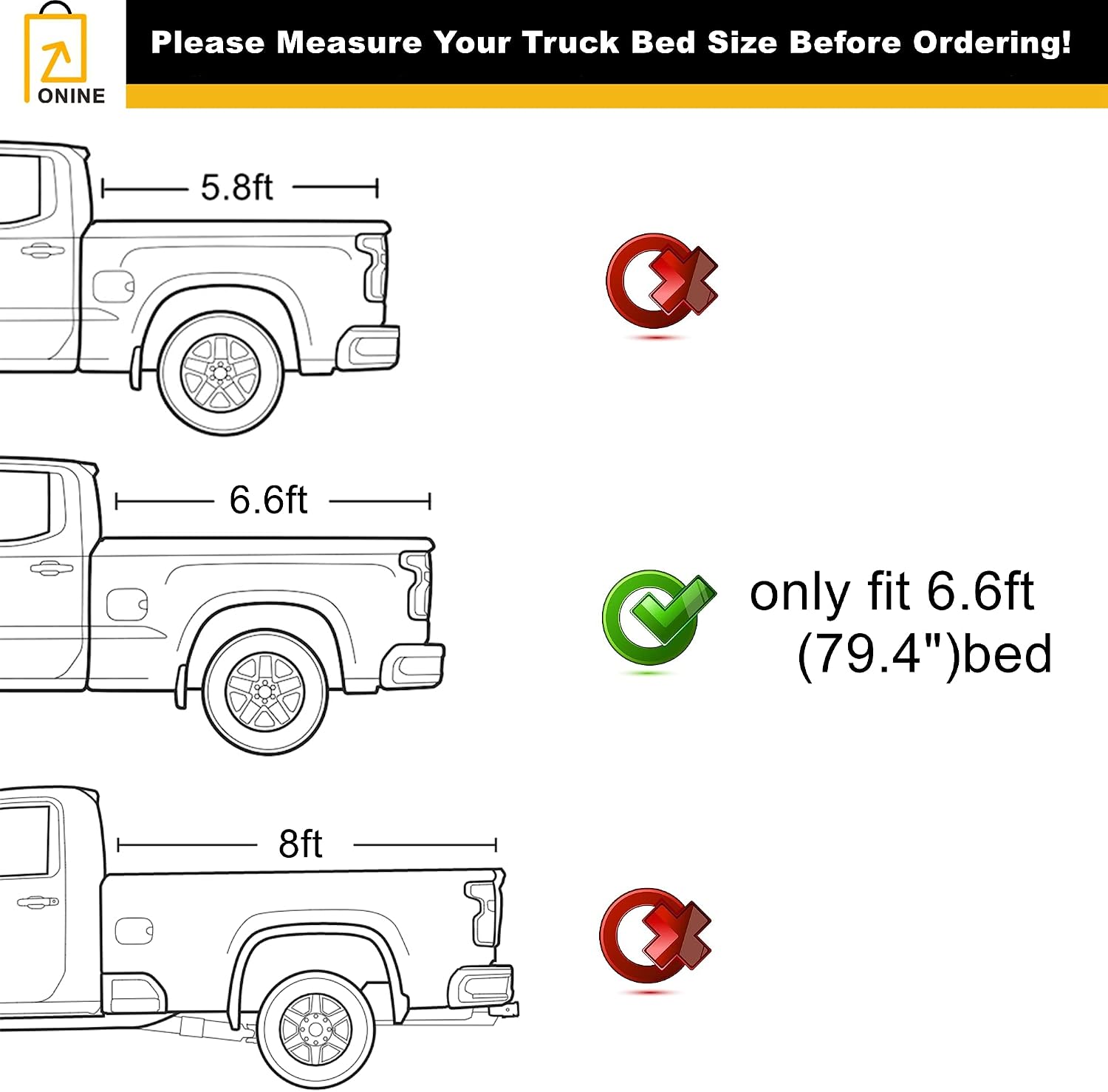 ONINE AWH Hard Tri-Fold Truck Bed Tonneau Cover Custom Fit 2019-2025 Chevy Silverado/GMC Sierra 1500 6.6ft Bed(79.4"), Fleetside, All Weather, Not Work with Factory Side Storage Box