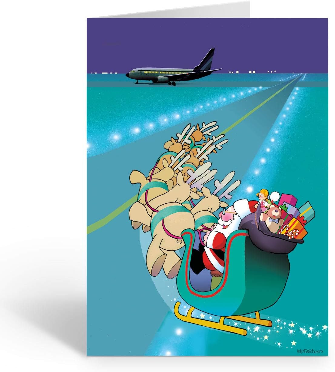 Stonehouse Collection - Airport Runway Landing Christmas Card -18 Airplane Christmas Cards & Envelopes - USA Made