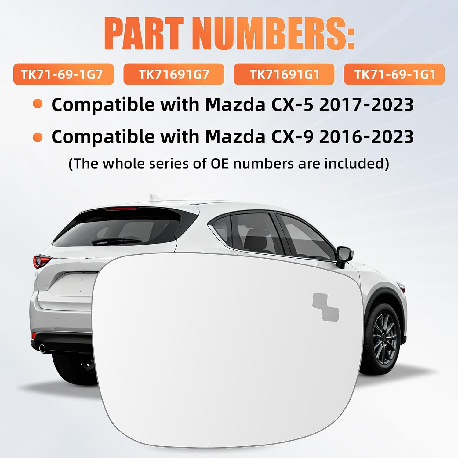 Blind Spot Detection Heated Side Mirror Lens Replacement Compatible with Mazda CX-5 2017-2023, CX-9 2016-2023, Replaces TK71-69-1G1 1PC, Right