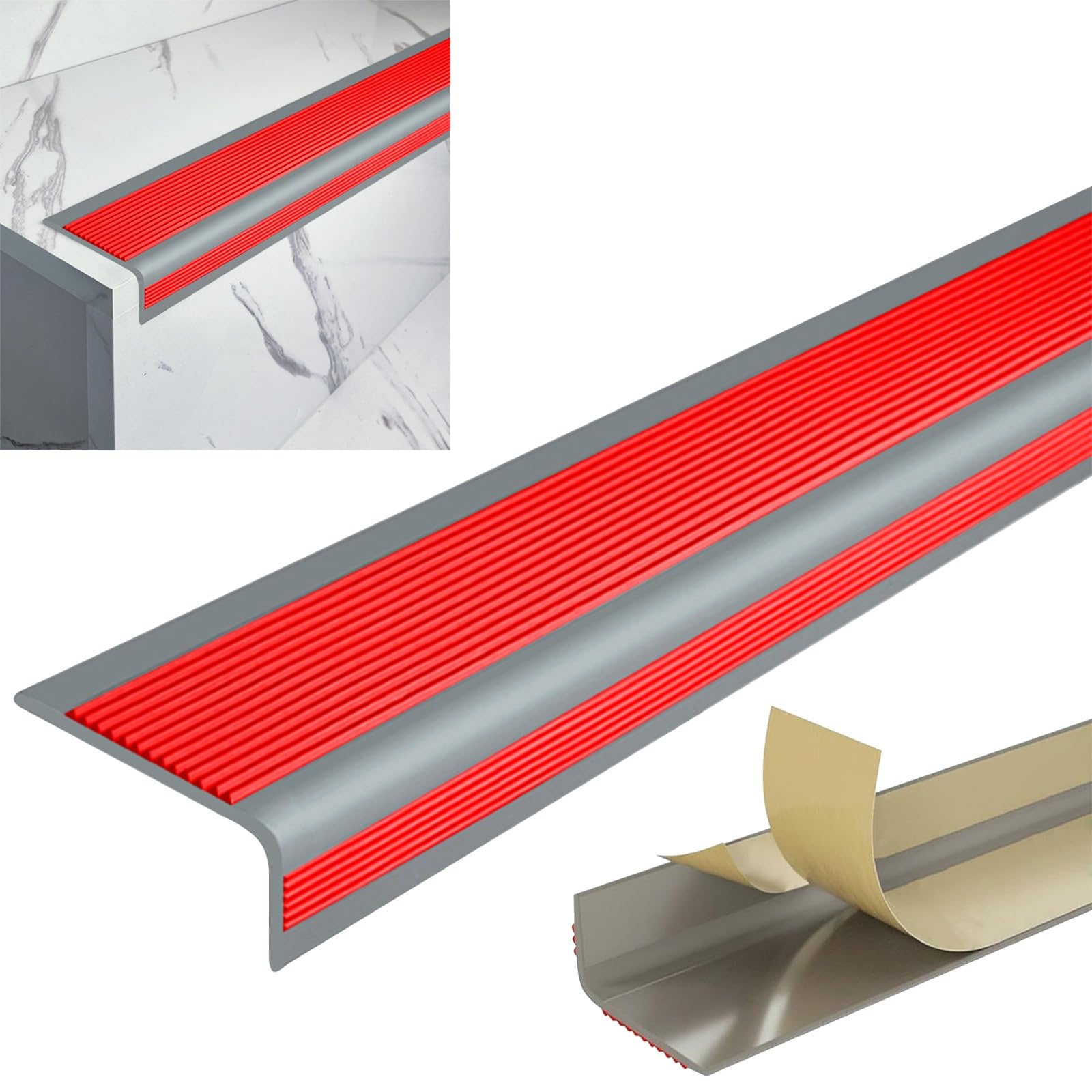 Borde De Escalera De Goma De PVC, Perfil De Borde De Escalera Autoadhesivo, Perfil De ÁNgulo De La Nariz De La Escalera, Borde Antideslizante, Para Peldaños De Interior Y Exterior, Cantonera Protector