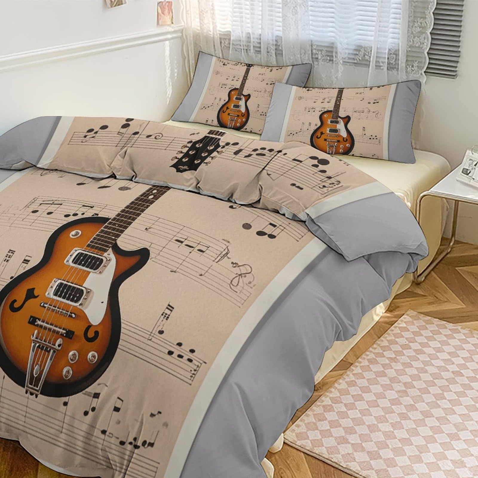 Parure de lit épaisse grand lit avec couvre-lit imprimé guitare et taie d'oreiller maison
