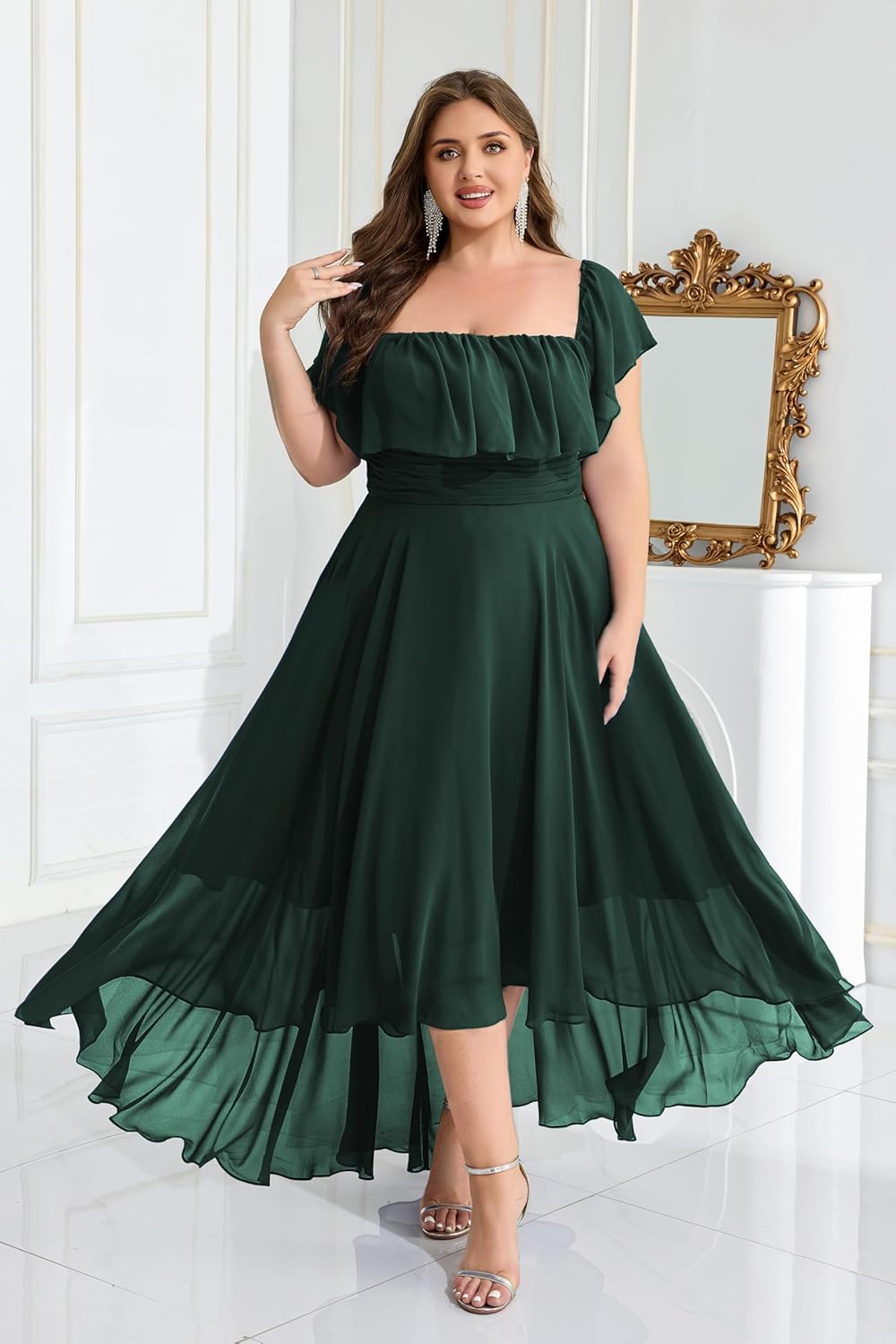 Women's A-line Chiffon Dresses with Elastic Waist Irregular Hem Dress - Image 5