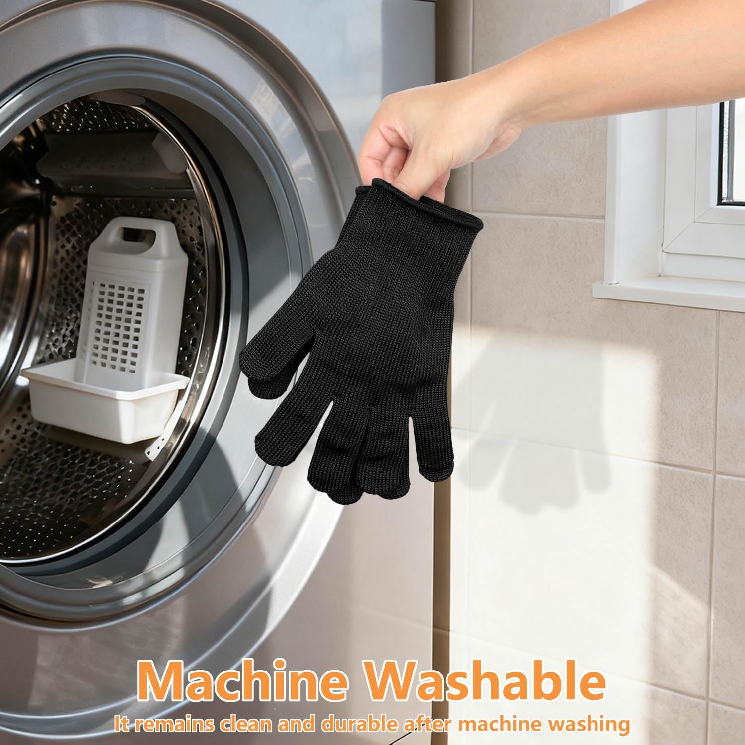 Level 5 Cut Resistant Gloves for Kitchen & Mandoline Slicer, Safety Food Grade Stainless Steel Wire Protection, High Dexterity Ambidextrous Work Gloves for gardening, Woodworking, Black (L) - Image 8