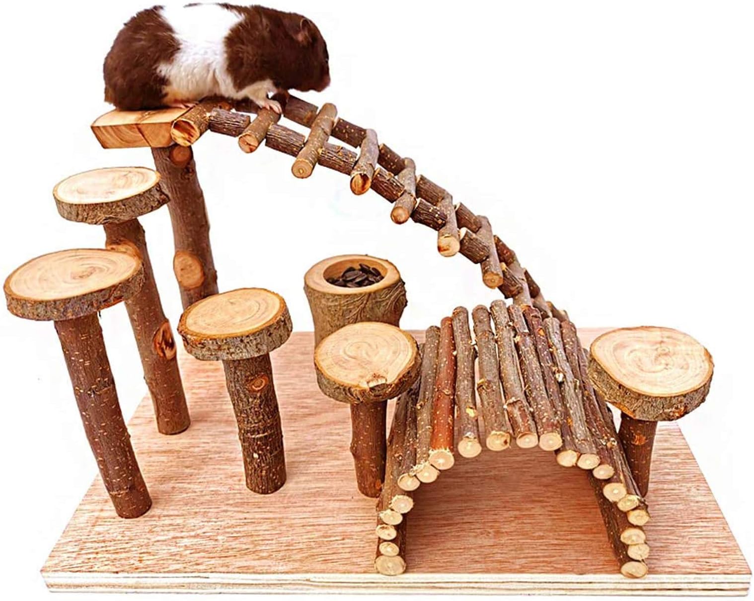 Wooden Hamster Bridge, Small Animals Climbing Ladder Activity Set Platform Ramps Playground Toys for Mouse Gerbil Rat Sugar Glider Dwarf Syrian Hamster