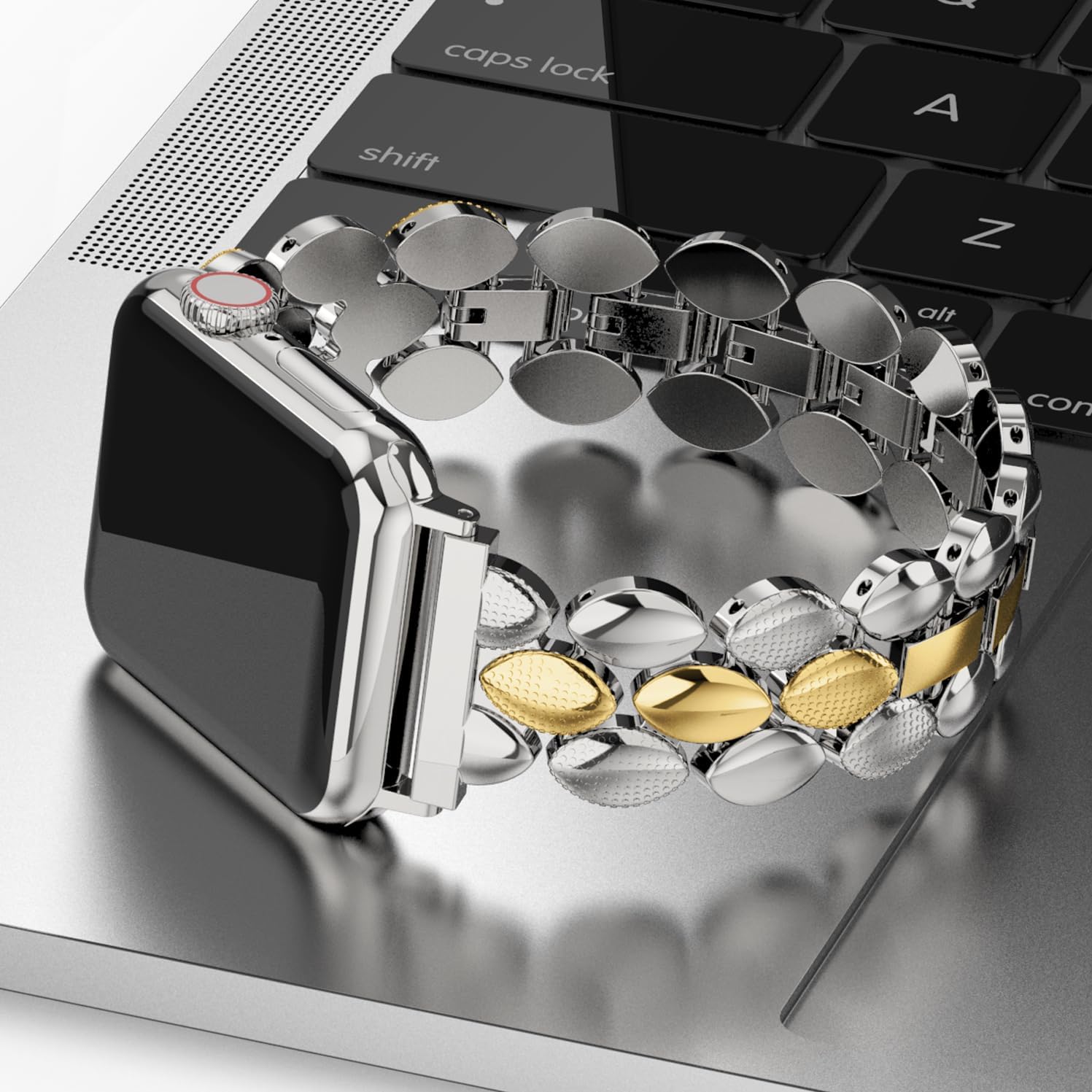 Moolia Elegant Metal Strap Compatible with Apple Watch Band 38mm 40mm 41mm 42mm Metal Fashion Women Replacement Strap Bracelet for iWatch Series 11/10/9/8/7/6/5/4/3/2/1 Gold/Silver 38/40/41/42mm(Series 11/10) Gold/Silver