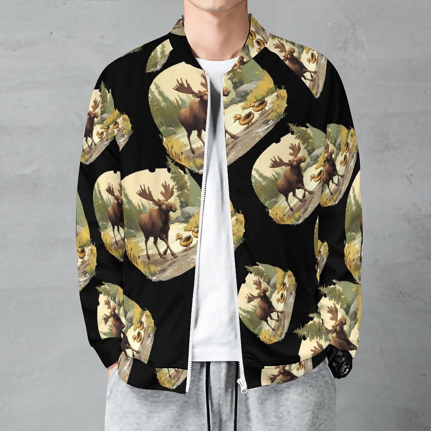Duck Moose Men's Zip Up Sweatshirt Casual Sweater Jackets Long Sleeve Tops Lightweight Coat