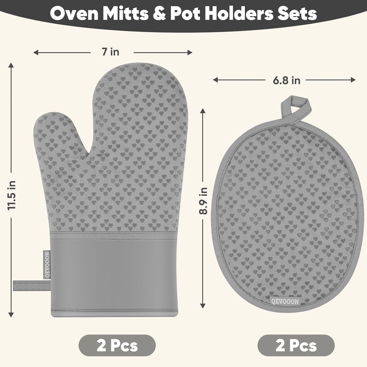 Oven Mitts and Pot Holders 4 Sets, Heat Resistant 500 ℉ Oven Mitt and Pot Holder,Oven Glove&Potholders with Non-Slip Silicone Surface,Kitchen Essentials for Cooking/Baking/BBQ-Grey - Image 2