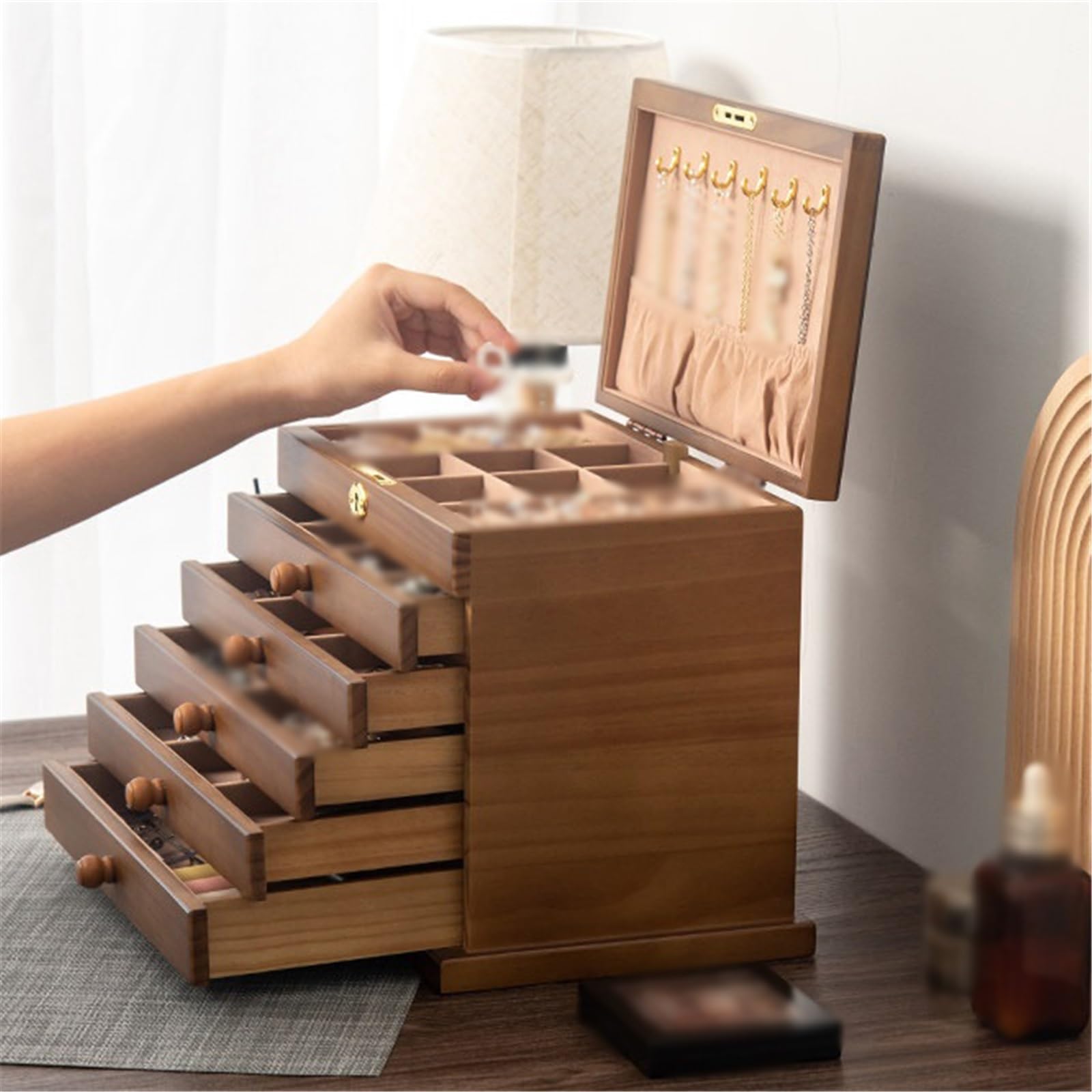 Organizer portagioie in legno grande capacità con cassetti
