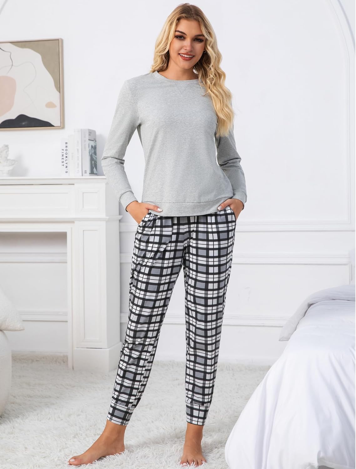 ENJOYNIGHT Womens Pajamas Set Long Sleeve Loungewear 2 Piece Pjs Sets with Pockets - Image 3